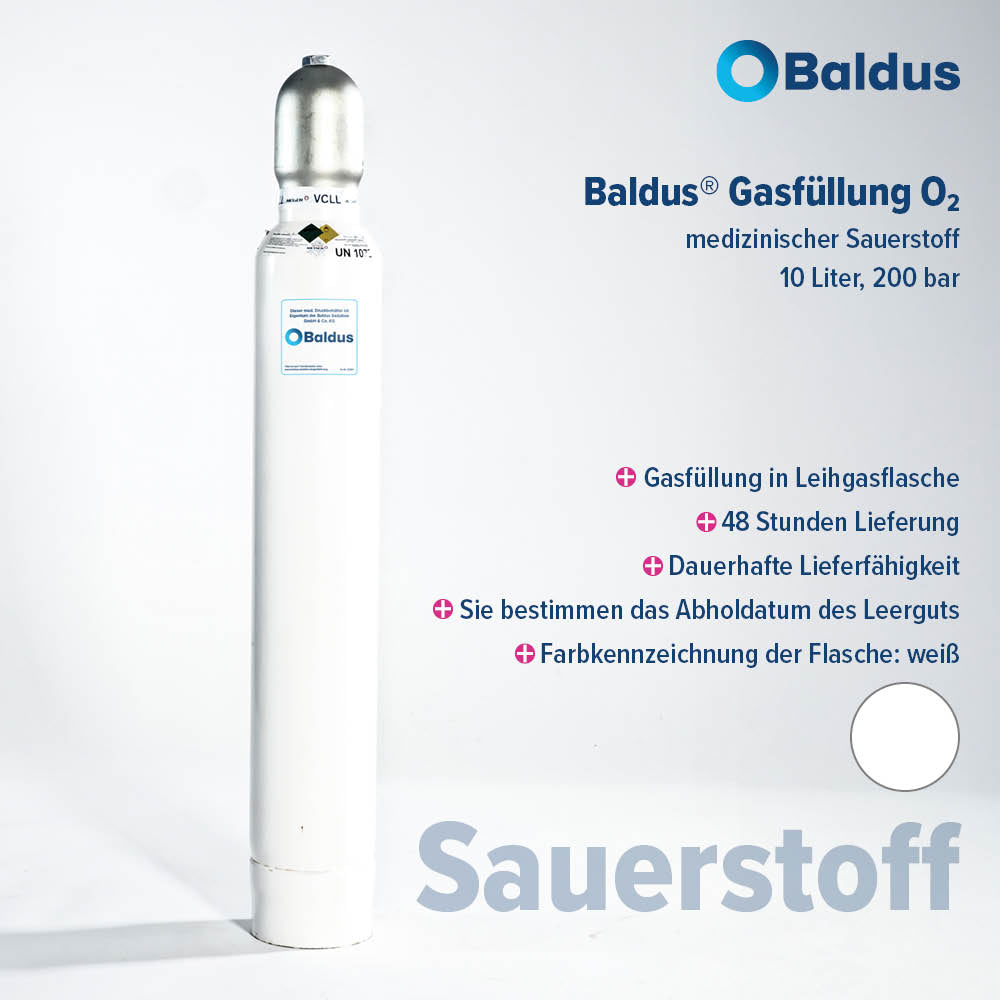 Gasfüllung: medizinischer Sauerstoff - O2